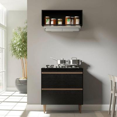 Balcão Cozinha Cooktop Sabrina 80cm 2 Peças Mdp Menu Móveis Preto