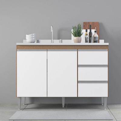 Balcão Pia Cozinha 2 Portas 3 Gavetas 120x52cm Menu Móveis Branco