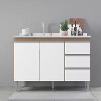 Balcão Pia Cozinha 2 Portas 3 Gavetas 120x52cm Menu Móveis Branco - 1