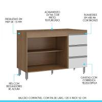 Balcão Pia Cozinha 2 Portas 3 Gavetas 120x52cm Menu Móveis Branco - 3