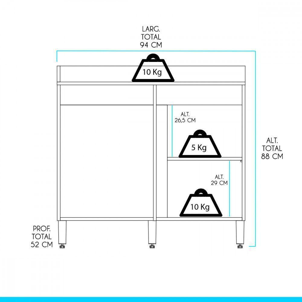 Balcão Canto Reto Cozinha Modulada 94x88cm Mdp Menu Móveis Branco - 3