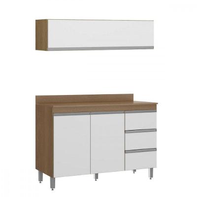 Balcão Tampo Para Cozinha C/ Armário Aéreo 120cm Menu Móveis Branco