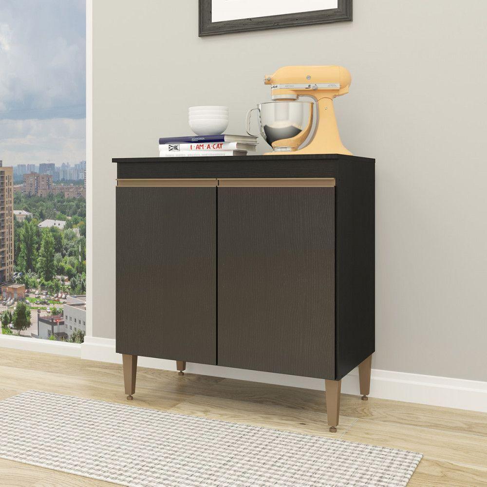 Balcão Para Cooktop C/ 2 Portas 80x52cm Mdp 0467 Menu Móveis Preto - 1