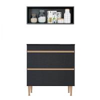 Balcão Cooktop 4 Bocas Nicho Aéreo Multiuso 80cm Menu Móveis Preto - 1