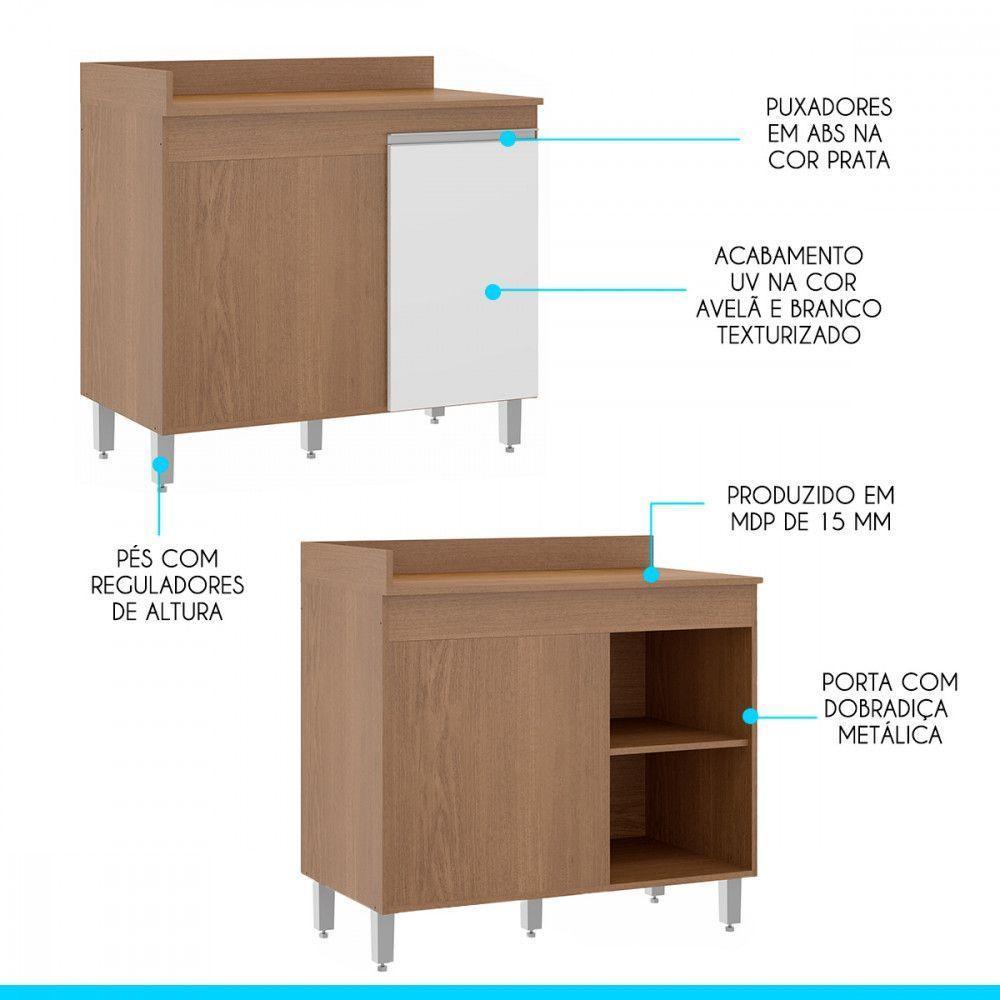 Balcão Canto Reto Para Cozinha Modulada Mdp Menu Móveis Avelã Branco - 4