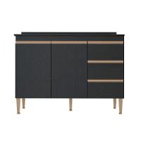 Balcão Para Cozinha Com Tampo 2 Portas 3 Gavetas Menu Móveis Preto - 1