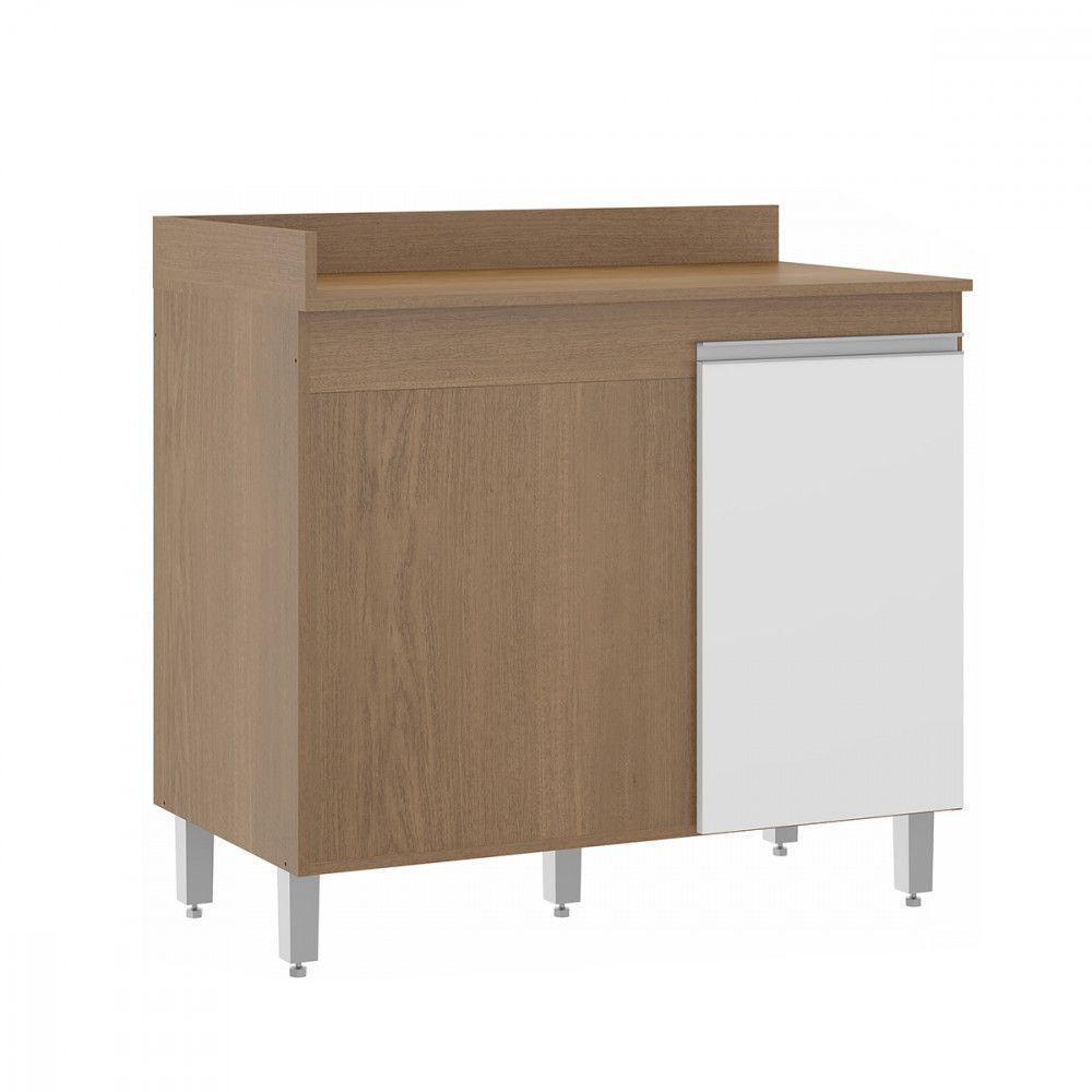 Balcão Armário Canto Reto Cozinha 1 Porta Mdp Menu Móveis Branco Carvalho - 1