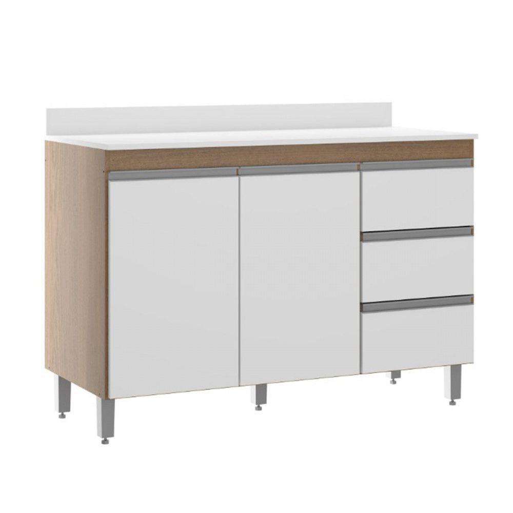 Balcão Armário De Cozinha Com Tampo 120x52cm Mdp Menu Móveis Branco - 1