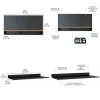 Balcão Tampo Com Armário Aéreo Cozinha 120x52cm Menu Móveis Preto - 3