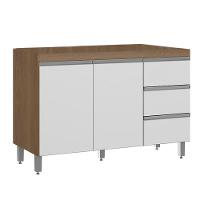 Balcão Pia Cozinha 2 Portas 3 Gavetas 120x52cm Menu Móveis Avelã Branco - 1