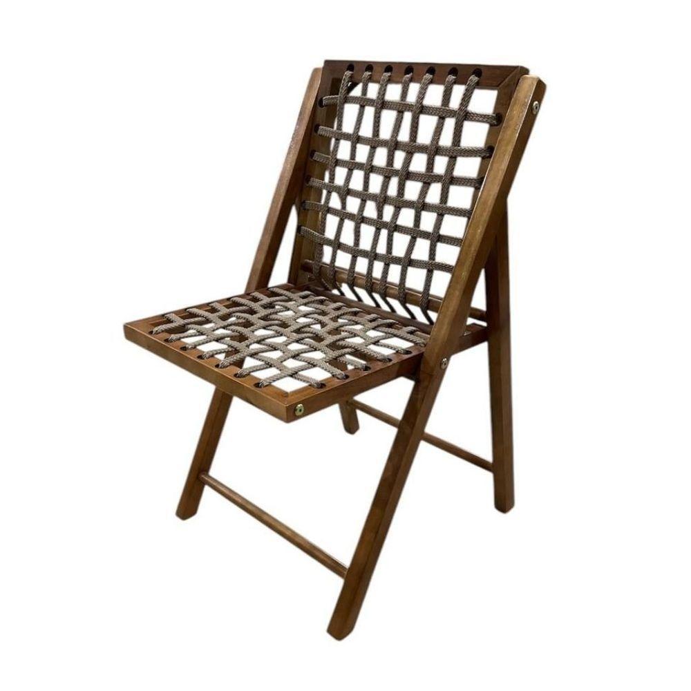 Conjunto Mesa Redonda Com 4 Cadeiras Em Madeira E Corda Náutica Castanho/branco - 5