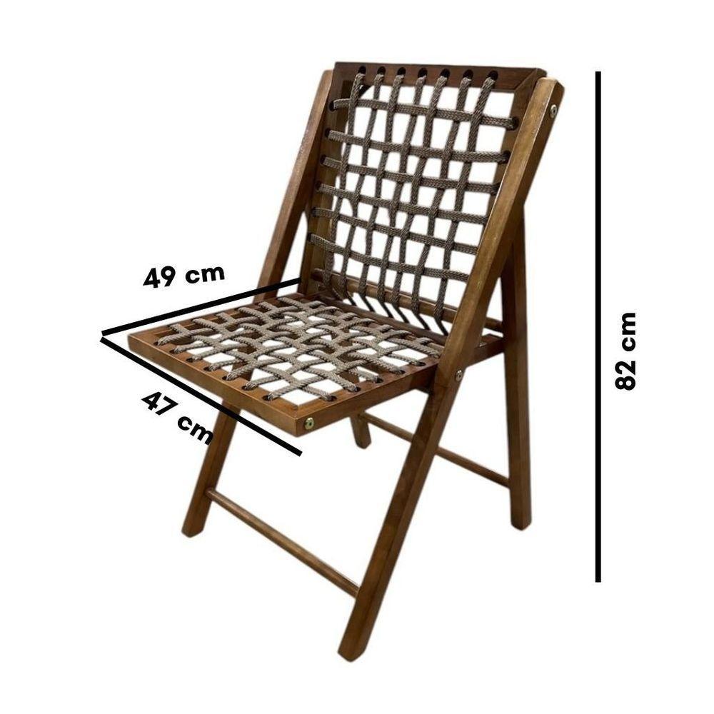 Conjunto Mesa Redonda Com 4 Cadeiras Em Madeira E Corda Náutica Castanho/branco - 6