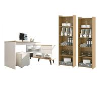 Conjunto Office 2 Estantes Prateleiras Mesa L Menu Móveis Branco Carvalho - 1