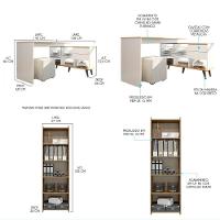 Conjunto Office 2 Estantes Prateleiras Mesa L Menu Móveis Branco Carvalho - 2