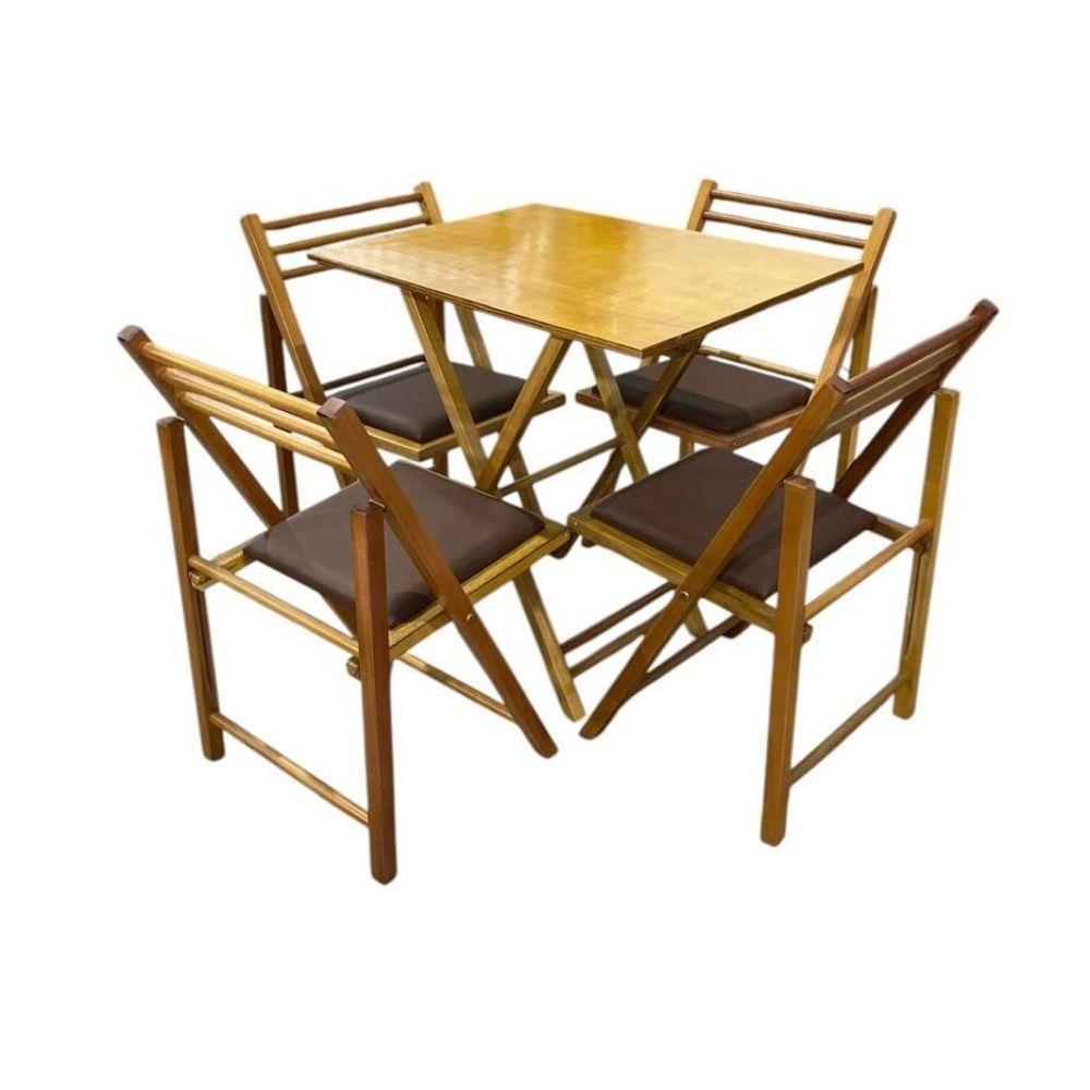Conjunto Dobrável Com Mesa De Madeira E 4 Cadeiras Estofadas Mel - 1