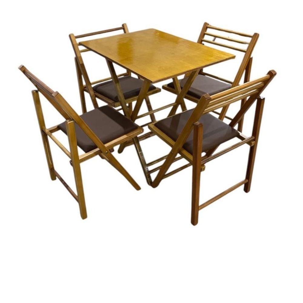 Conjunto Dobrável Com Mesa De Madeira E 4 Cadeiras Estofadas Mel - 2