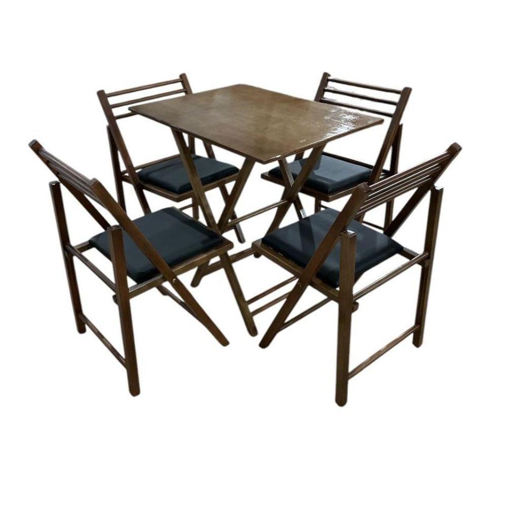 Conjunto Dobrável Com Mesa De Madeira E 4 Cadeiras Estofadas Castanho - 1