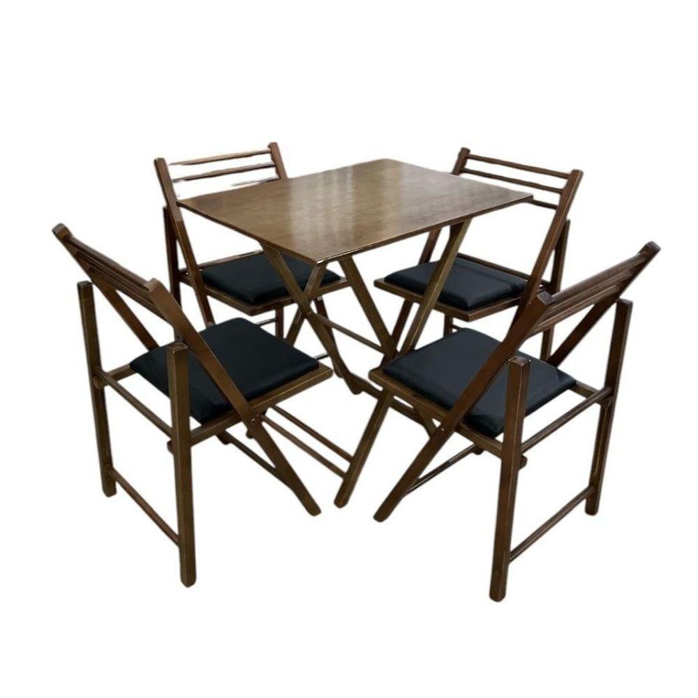 Conjunto Dobrável Com Mesa De Madeira E 4 Cadeiras Estofadas Castanho - 2