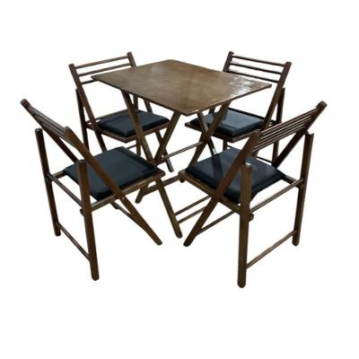 Conjunto Dobrável Com Mesa De Madeira E 4 Cadeiras Estofadas Castanho