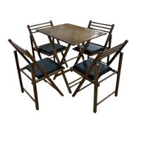 Conjunto Dobrável Com Mesa De Madeira E 4 Cadeiras Estofadas Castanho - 1