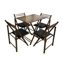 Conjunto Dobrável Com Mesa De Madeira E 4 Cadeiras Estofadas Castanho - 2
