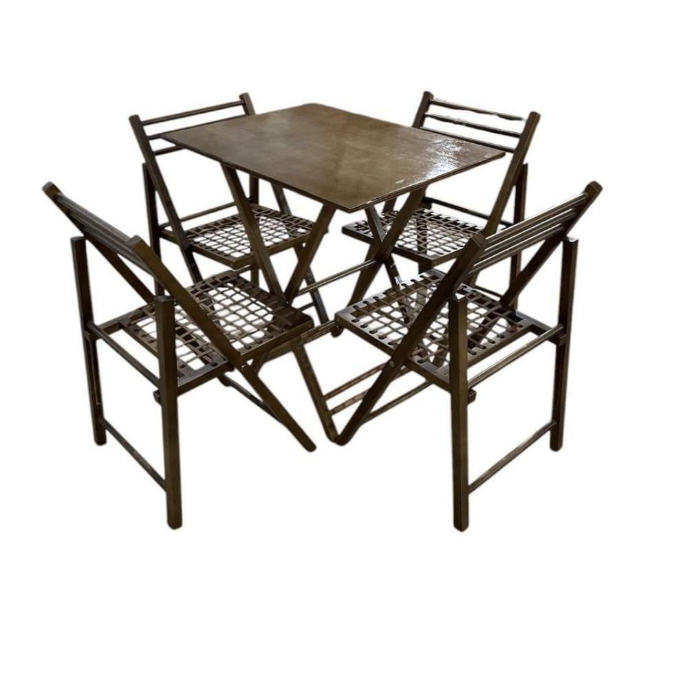 Conjunto Dobrável Com Mesa De Madeira E 4 Cadeiras Com Corda Náutica Castanho - 1