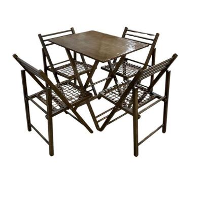 Conjunto Dobrável Com Mesa De Madeira E 4 Cadeiras Com Corda Náutica Castanho