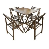 Conjunto Dobrável Com Mesa De Madeira E 4 Cadeiras Com Corda Náutica Castanho - 2