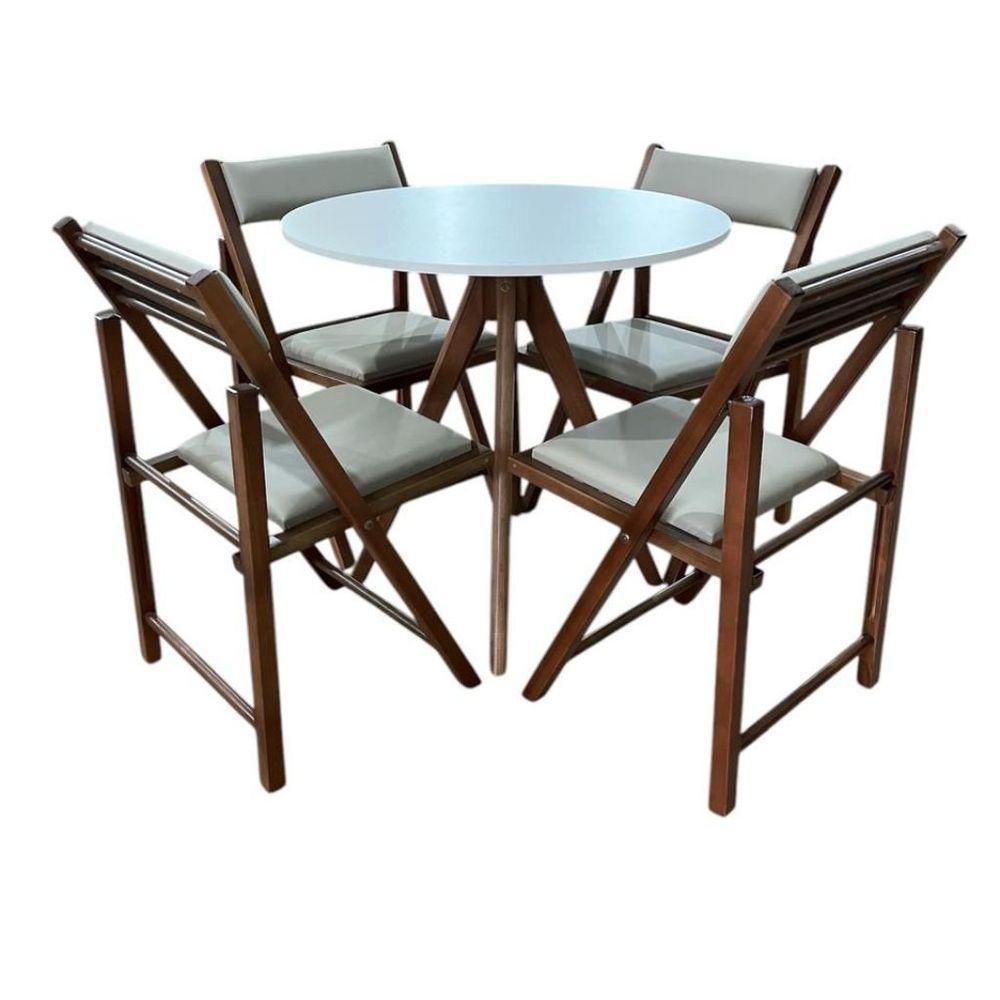 Conjunto Mesa Redonda Com 4 Cadeiras Dobráveis Estofadas Castanho - 7