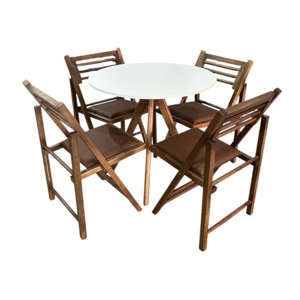 Conjunto Mesa Redonda Com 4 Cadeiras Dobráveis Castanho - 1