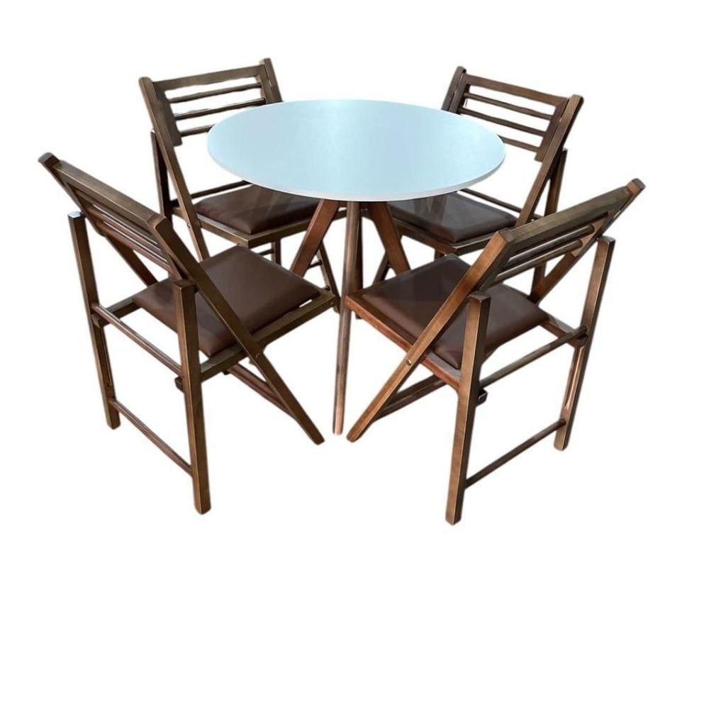 Conjunto Mesa Redonda Com 4 Cadeiras Dobráveis Castanho - 2
