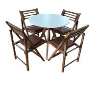 Conjunto Mesa Redonda Com 4 Cadeiras Dobráveis Castanho - 2