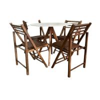 Conjunto Mesa Redonda Com 4 Cadeiras Dobráveis Castanho - 3