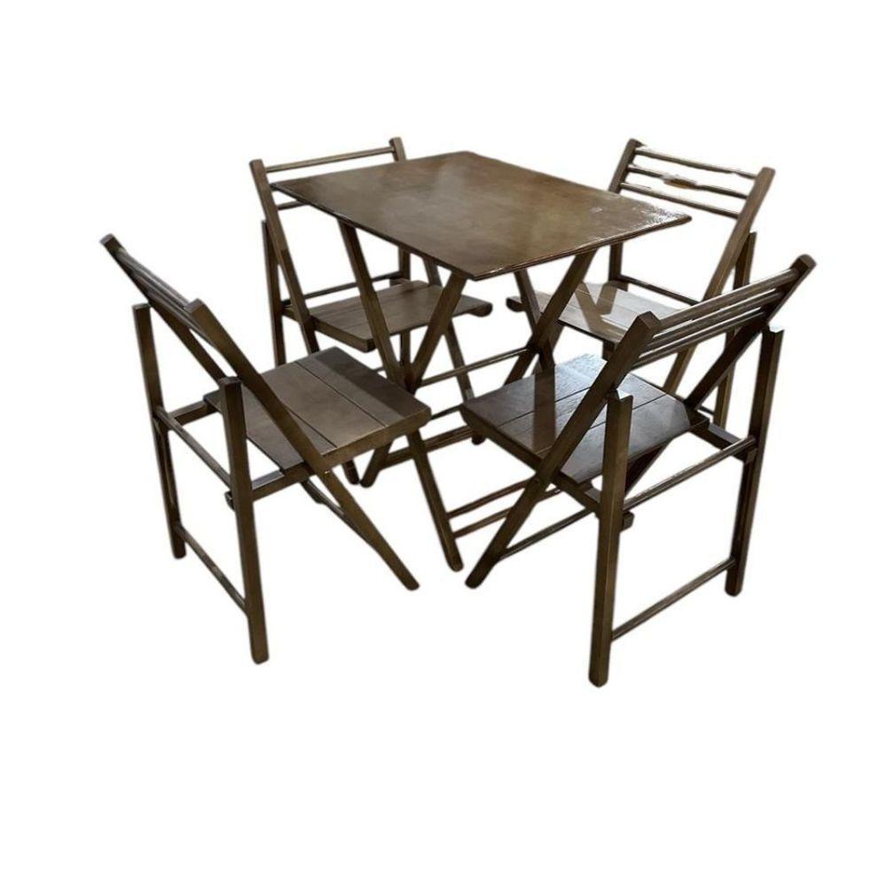 Conjunto Dobrável Com Mesa E 4 Cadeiras Castanho - 2