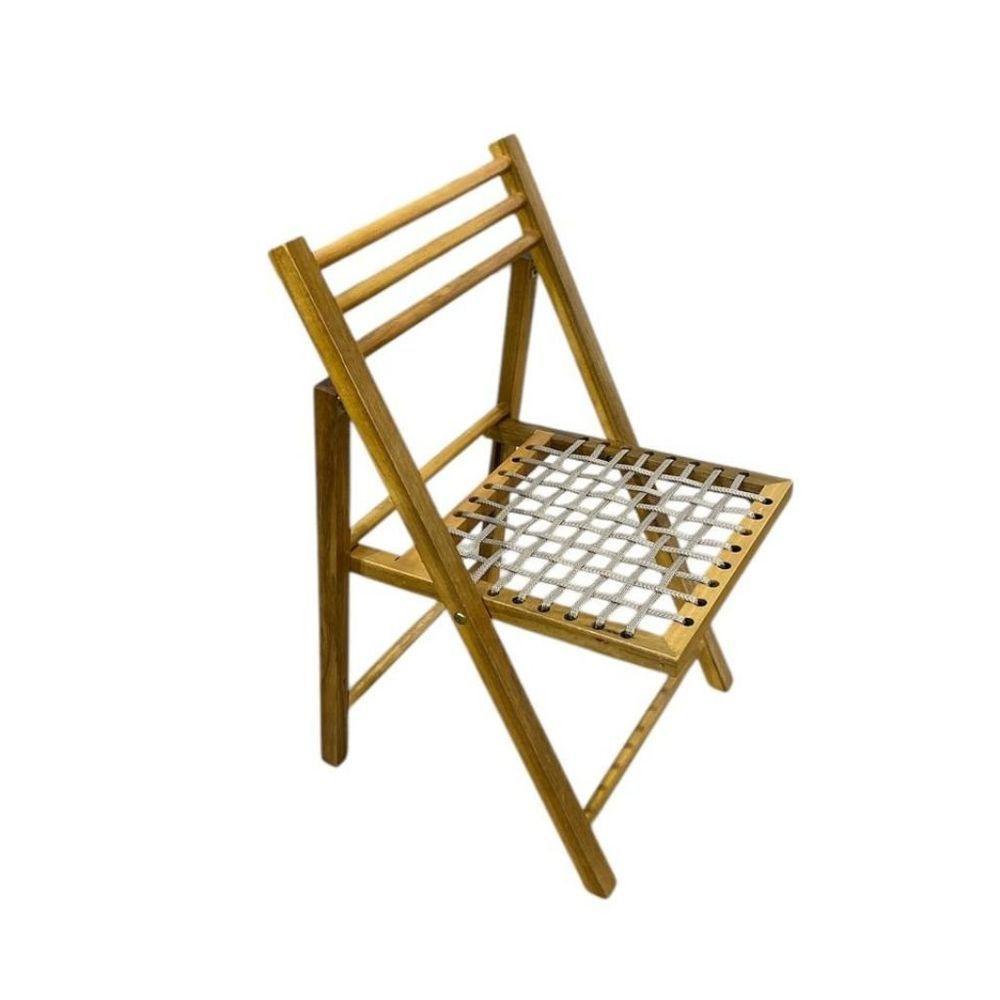 Conjunto Dobrável Com Mesa De Madeira E 4 Cadeiras Com Corda Náutica Mel - 4