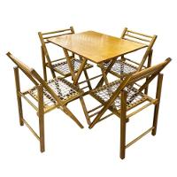 Conjunto Dobrável Com Mesa De Madeira E 4 Cadeiras Com Corda Náutica Mel - 2