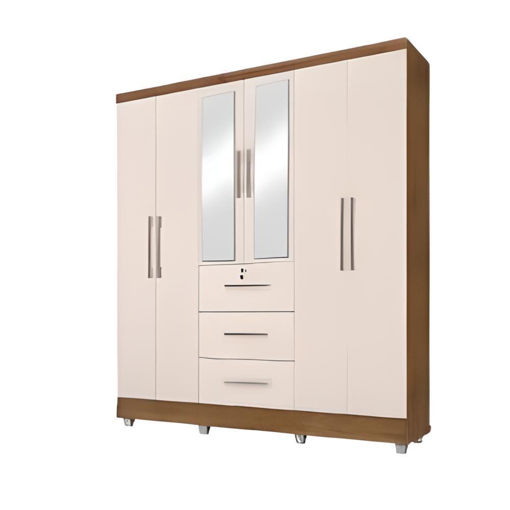 Guarda Roupas Casal Com Espelho 6 Portas 3 Gavetas Com Pés Tokio Jequitibá / Off White Jequajequitibá/off Whiteitibá/off White - 1