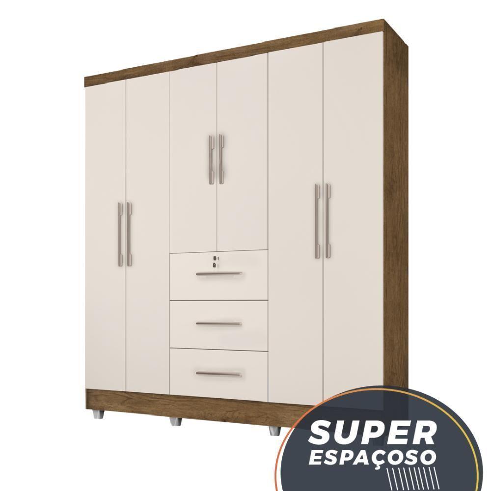 Guarda Roupas Casal Com Espelho 6 Portas 3 Gavetas Com Pés Tokio Jequitibá / Off White Jequajequitibá/off Whiteitibá/off White - 2