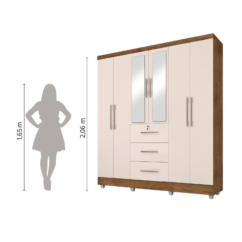 Guarda Roupas Casal Com Espelho 6 Portas 3 Gavetas Com Pés Tokio Jequitibá / Off White Jequajequitibá/off Whiteitibá/off White - 5