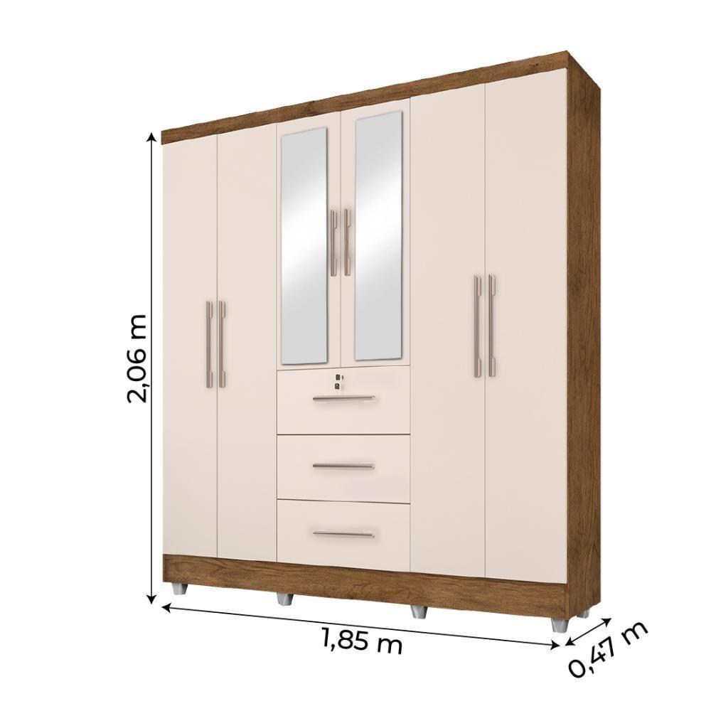Guarda Roupas Casal Com Espelho 6 Portas 3 Gavetas Com Pés Tokio Jequitibá / Off White Jequajequitibá/off Whiteitibá/off White - 6