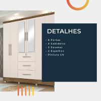 Guarda Roupas Casal Com Espelho 6 Portas 3 Gavetas Com Pés Tokio Jequitibá / Off White Jequajequitibá/off Whiteitibá/off White - 3