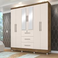 Guarda Roupas Casal Com Espelho 6 Portas 3 Gavetas Com Pés Tokio Jequitibá / Off White Jequajequitibá/off Whiteitibá/off White