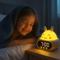 Despertador Infantil Coelho Luz Noturna 7 Cores, Display Led, Recarregável Usb-c, Rotina Divertida - 4