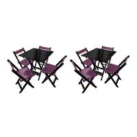 Kit 2 Mesas De Madeira Dobrável Preto 70x70 Com 4 Cadeiras Dobráveis Roxo - 1