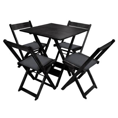 Jogo De Mesa Dobrável De Madeira 70x70 Com 4 Cadeiras Preto Estofado Preto
