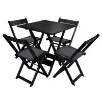 Jogo De Mesa Dobrável De Madeira 70x70 Com 4 Cadeiras Preto Estofado Preto - 1