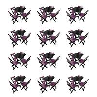 Kit 12 Mesas De Madeira Dobrável Preto 70x70 Com 4 Cadeiras Dobráveis Roxo - 1