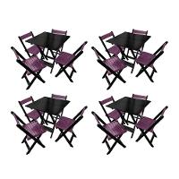 Kit 4 Mesas De Madeira Dobrável Preto 70x70 Com 4 Cadeiras Dobráveis Roxo - 1