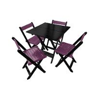 Kit 4 Mesas De Madeira Dobrável Preto 70x70 Com 4 Cadeiras Dobráveis Roxo - 2