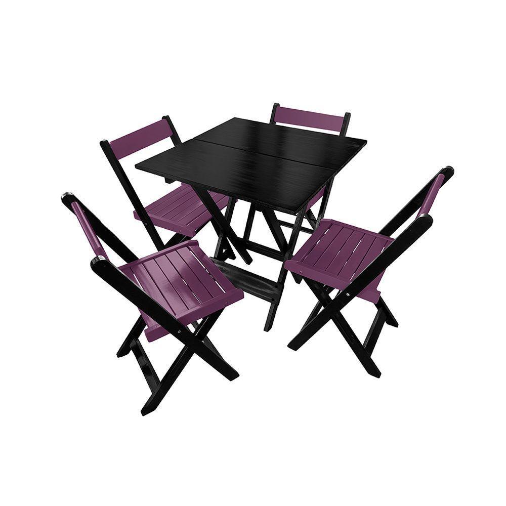 Kit 5 Mesas De Madeira Dobrável Preto 70x70 Com 4 Cadeiras Dobráveis Roxo - 2